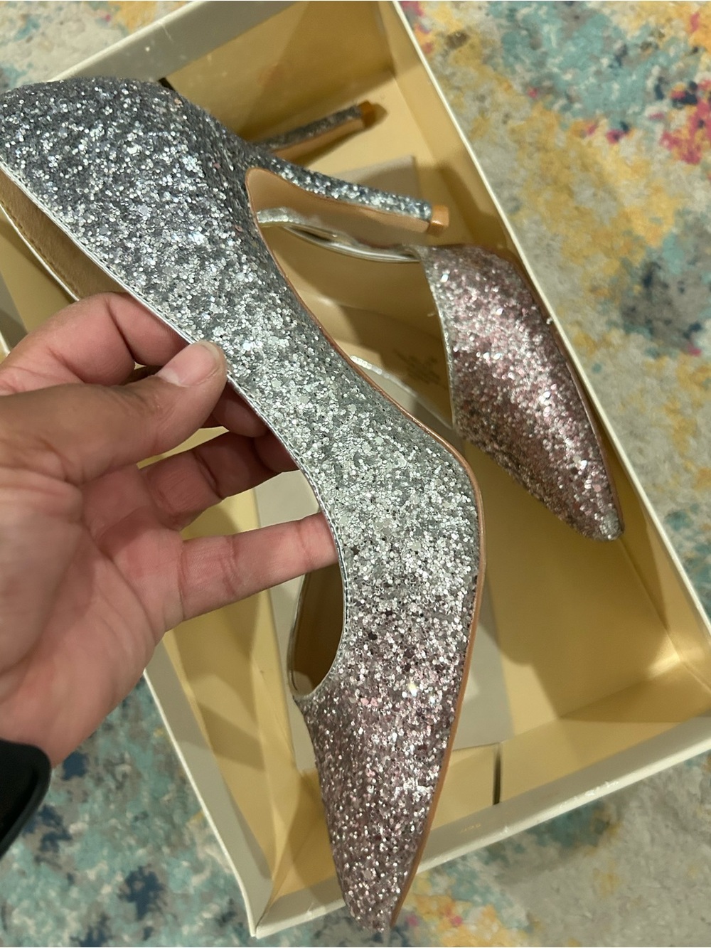 Marc Fisher Silver-Pink Glitter heels